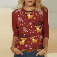 thumbnail image 2 of Bzhegqhd 3/4 Length Sleeve Tops for Women Christmas Printed Blouse Round Neck Pullover T-shirts Loose Fit Casual Fashion Tee Holiday Party Wear Soft Comfortable Gift, 2 of 5