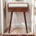 thumbnail image 2 of Artisan Furniture Solid Wood Mini Curved Honey Caramel Console Table with two drawers and 1 open slot, 2 of 10