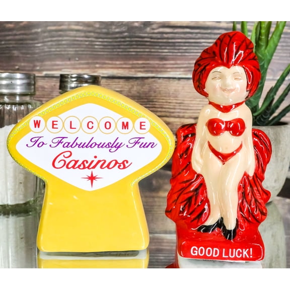 Welcome To Fabulously Fun Casinos Good Luck Pin Up Show Girl Salt Pepper Shakers