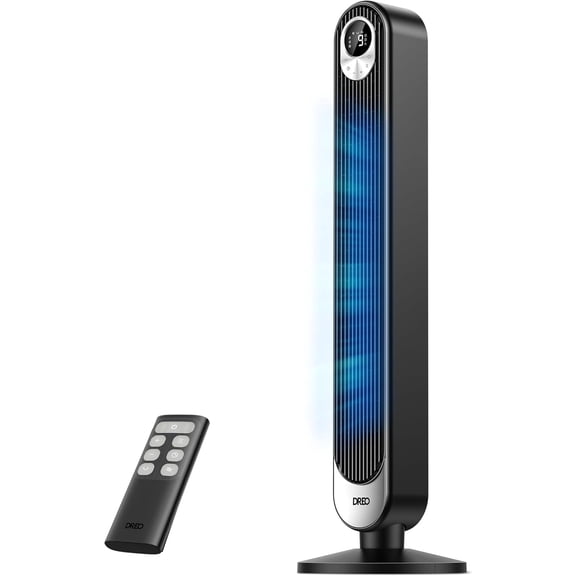 DREO Tower Fan for Bedroom, 28 ft/s, 20dB Quiet Oscillating Bladeless Fan with Remote, 9 Speeds, 4 Modes, 12H Timer, LED Display, Standing Floor Fan Powerful for Indoor Home Office Room, 42 Inch