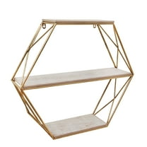 Sagebrook Home Metal / Wood 3 Tier Hexagon Wall Shelf, Gold