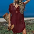 thumbnail image 2 of Lovskoo 2024 Swimsuit Coverup for Women Short Sleeve Plus Size Coverup Lace Crochet V Neck Bathing Suit Beach Swimwear Cover Up Dress Red XL, 2 of 9