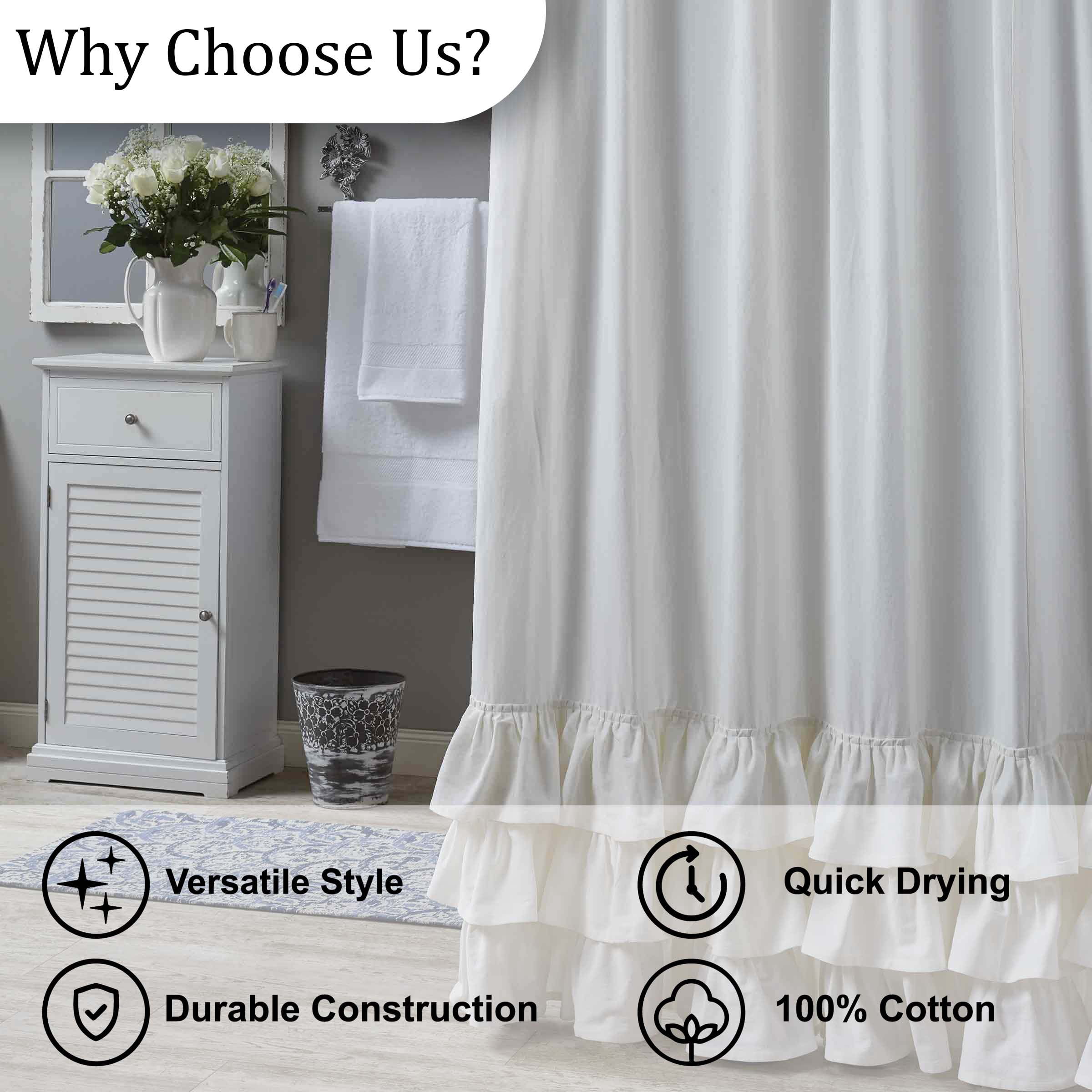 Park Designs White Ruffled Shower Curtain