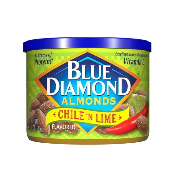 Blue Diamond Almonds, Snack OLF24 Nut Flavored Chile n' Lime perfect for On-the Go, and Snacking, 6 Ounce Can