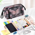 thumbnail image 5 of Nylon Fish Mouth Pencil Case with Large Capacity Zipper Pencil Pouch Pink with Gold Butterfly Pencil Bag Organizers, 5 of 7