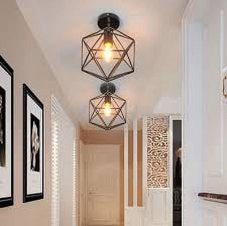 Cage Style Diamond Shape Semi Flush Ceiling Light in browns