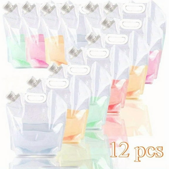 12 Pack Collapsible Water Container Bag 1.3 Gallon Emergency Foldable Water Container BPA Free Food Grade Plastic Storage Jug Freezable Water Bottle for Camping Hiking Riding Backpack