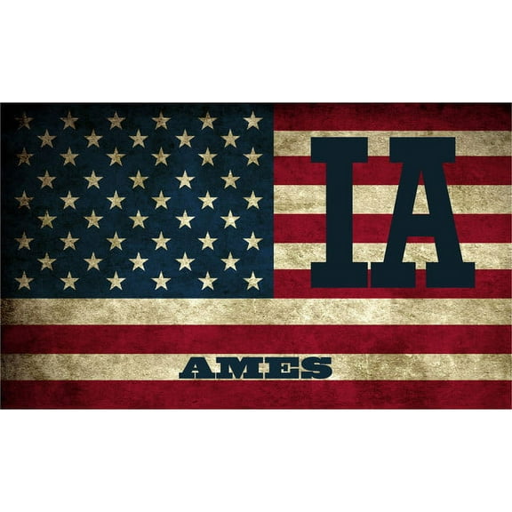 Ames IA Iowa Story County Vintage US Flag Decal Bumper Sticker 3M Vinyl 3" x 5"
