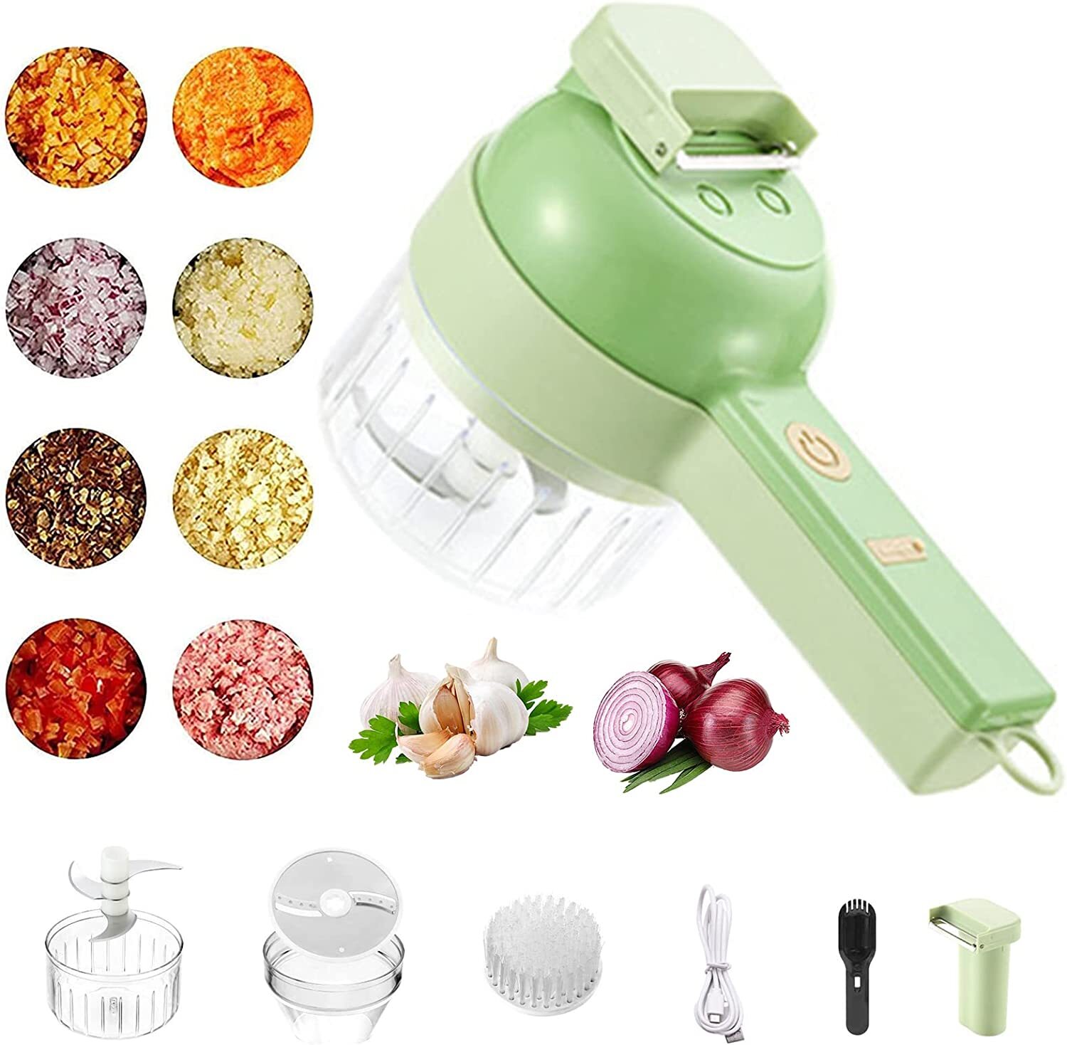 Handheld Electric Vegetable Cutter Set, 4 in 1 Electric Garlic Mud Masher for Garlic Chili Onion