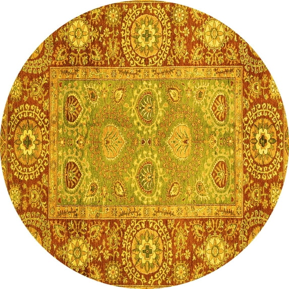 Ahgly Company Indoor Round Oriental Yellow Traditional Area Rugs, 4' Round