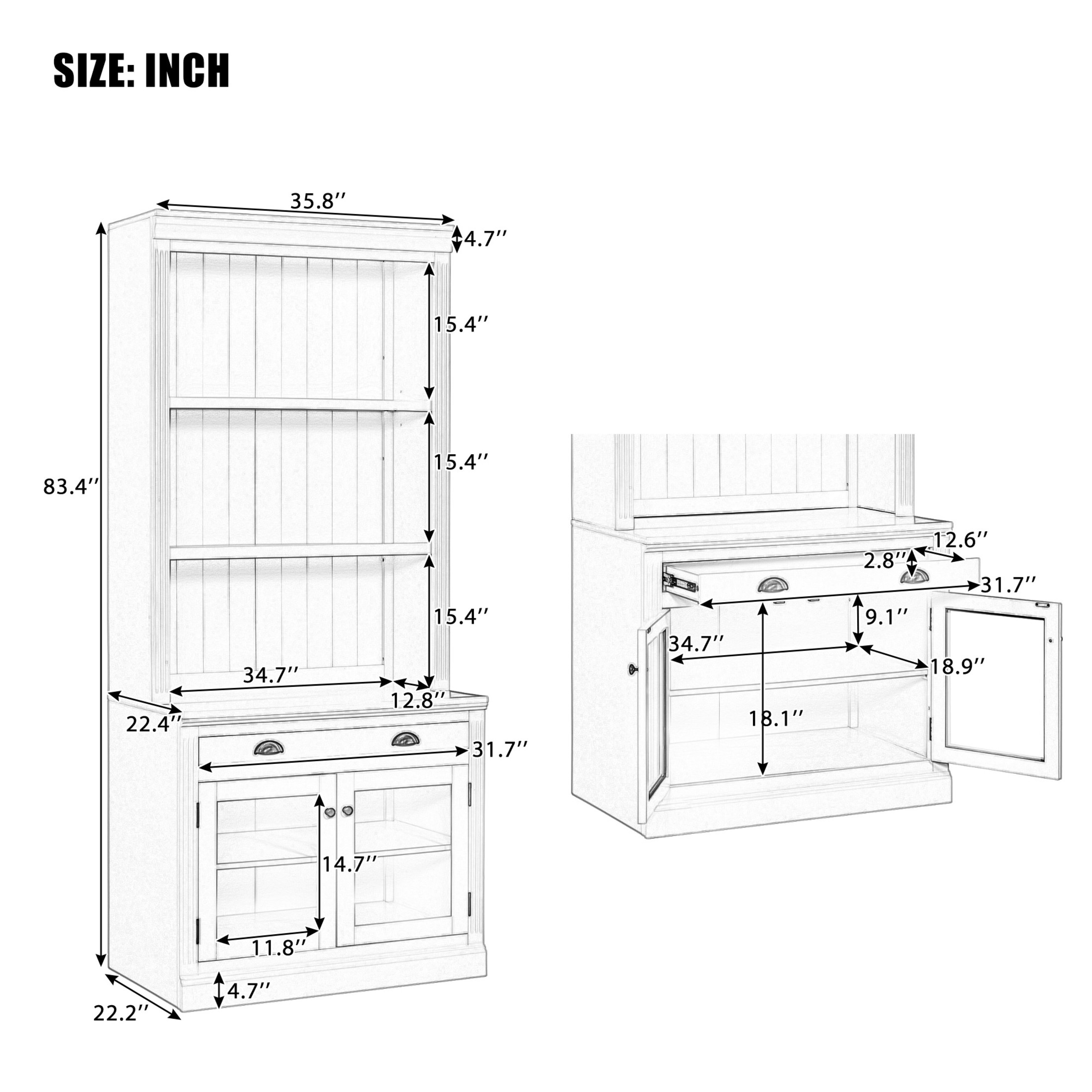GDF Studio Caldon 83.4" Bookshelf with LED Lighting, Drawers & Sliding Doors, Modern Bookcase for Home Office, Black
