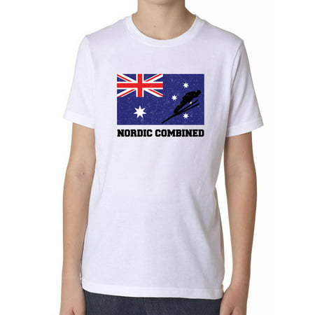 Australia Olympic - Nordic Combined-  AUS Flag - Silhouette Boy's Cotton Youth