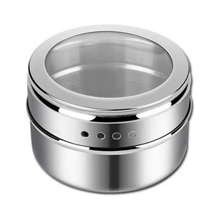 PRETXORVE Magnetic Base Spice Tins Stainless Steel Magnetic Spice Storage Jar Tins Container With Rack Holder