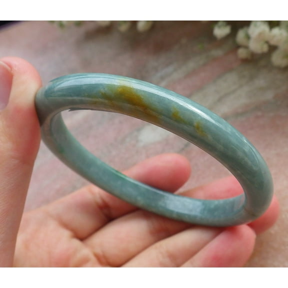 Certified Green Yellow Burma Natural A JADE Jadeite Bangle Bracelet 60mm 587507 TN