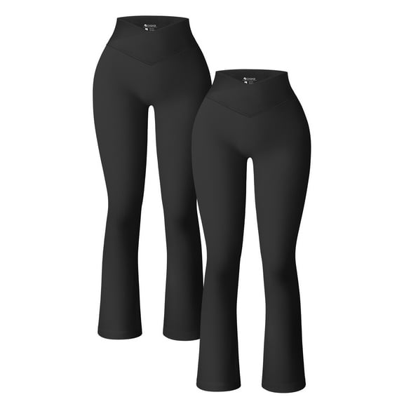 OQQ Women's Yoga Pants Ribbed Seamless Workout High Waist Cross Over Bell Bottoms Exercise Flare Leggings