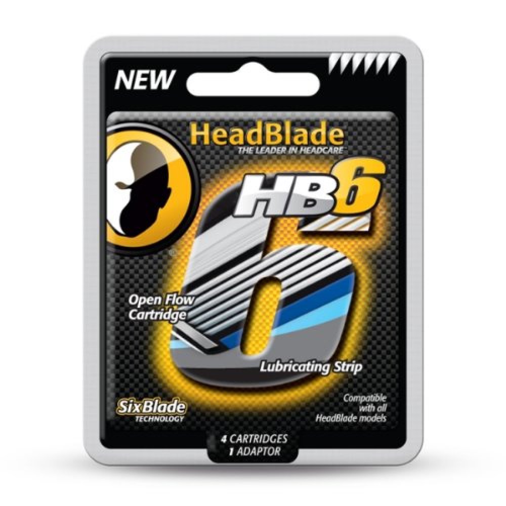 HeadBlade HB6 Refill Razor Blade Cartridges with Lubricating Strip, Six