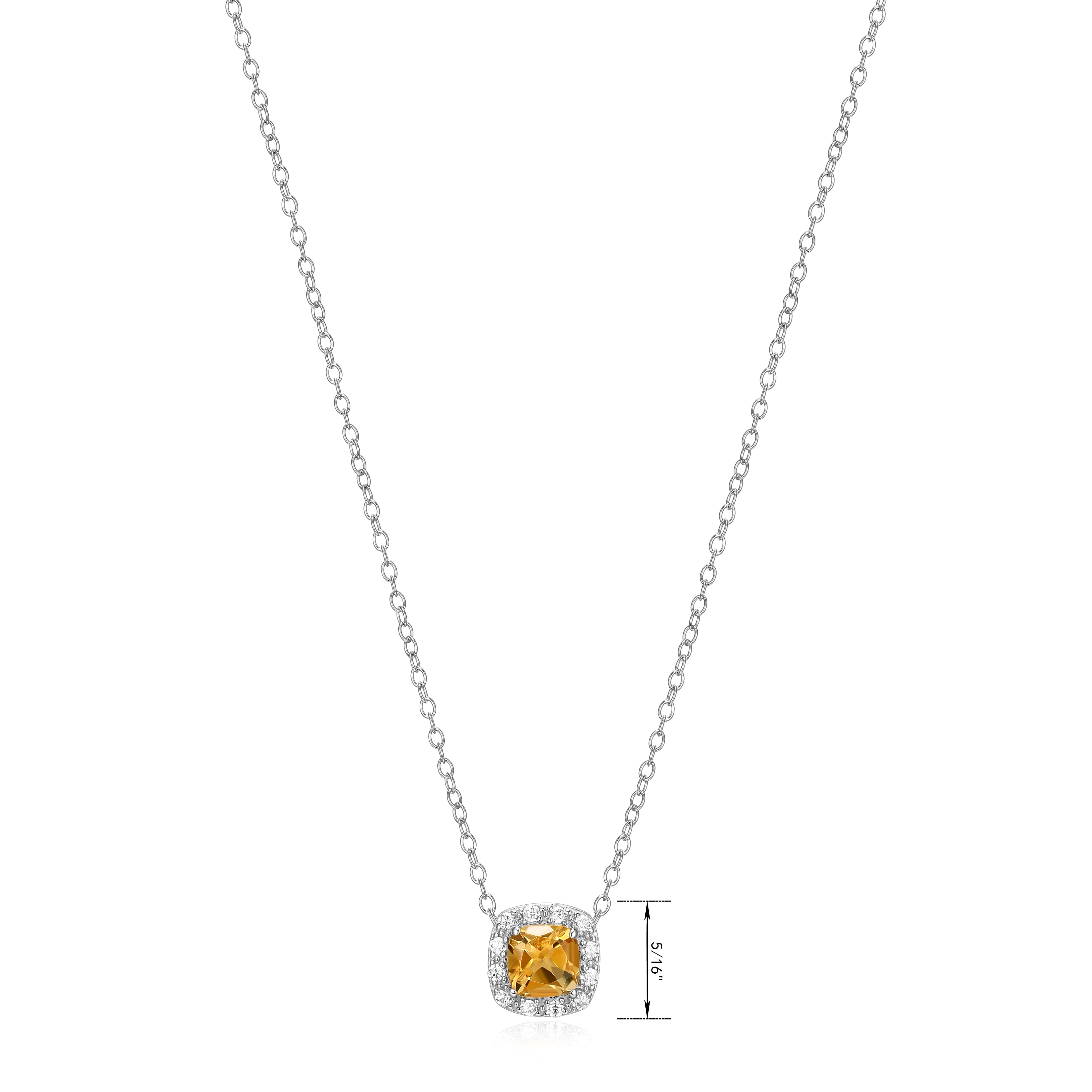 Forever Facets Genuine Citrine And CZ Necklace in Sterling Silver, Adult Female