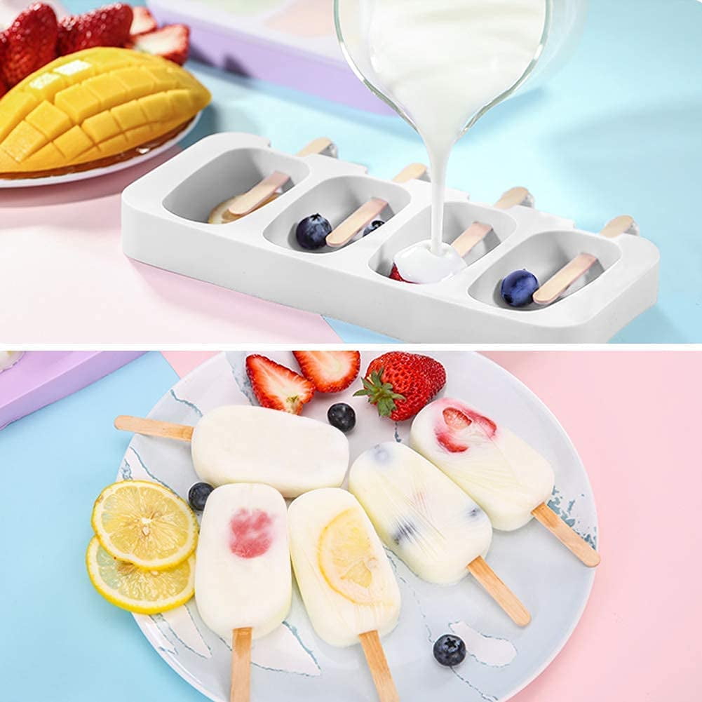 Chainplus 2 Pack Small Popsicles Molds, 4 Cavities Ice Cake Pop Molds, Easy  Release Silicone Popsicle Molds Maker Cakesicles Molds with 100 Wooden  Sticks(Blue) 
