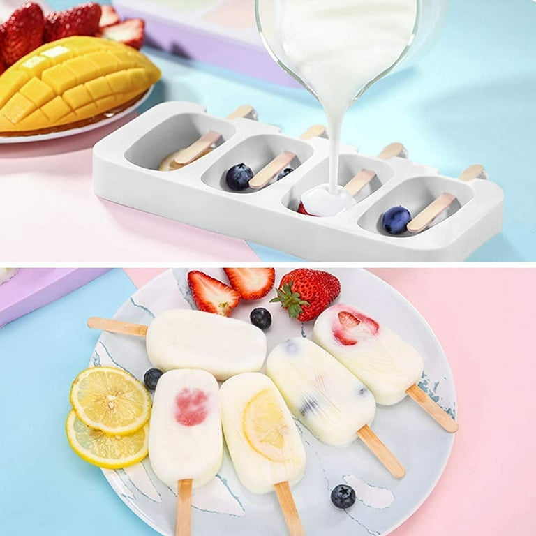 Chainplus 2 Pack Large Popsicles Molds, 4 Cavities Ice Cake Pop Molds, Easy  Release Silicone Popsicle Molds Maker Cakesicles Molds with 100 Wooden  Sticks(White) 
