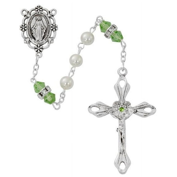 McVan R917PEKF August Birthstone Rosary Peridot Pearl Glass