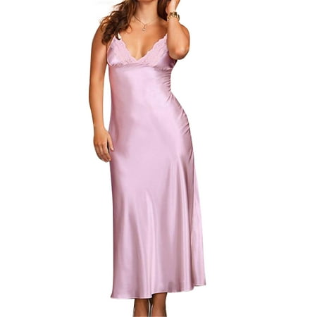 KVMeteor Women Lingerie Sexy Satin Sleepwear Strap Babydoll Long Nightgown