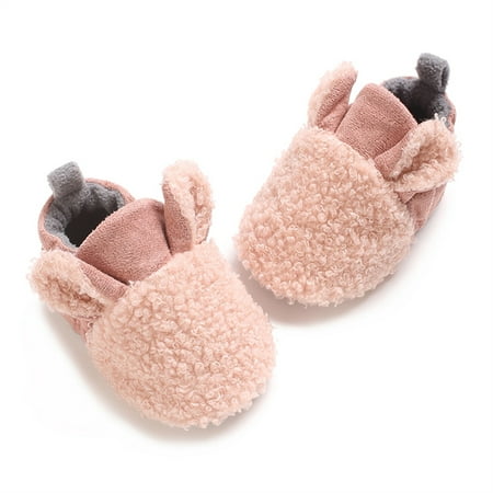 Loliuicca Newborn Baby Winter Shoes Contrast Color Warm Flats with Cute Ears