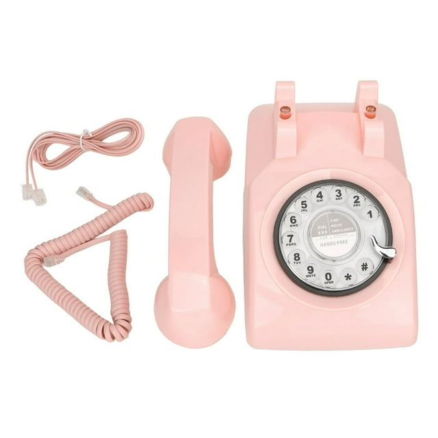CUITING Retro Rotary Telephone Corded Old Fashioned Vintage Home Phone with Mechanical Ringer and Speaker Function Pink
