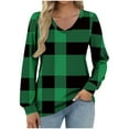 thumbnail image 2 of QUNYINEY Plaid Fall Tshirts for Women V Neck Long Sleeve Tops Loose Fit Pullover Graphic Tees, 2 of 5