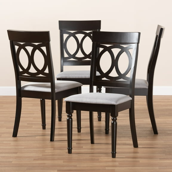 Set of 4 Baxton Studio Lucie Modern and Contemporary Grey Fabric Upholstered Espresso Brown Finished Wood Dining Chair