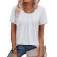 thumbnail image 3 of Ronuti Women T Shirts Pleated Short Sleeve Tops Business Casual Dressy Blouses White Tops, 3 of 9