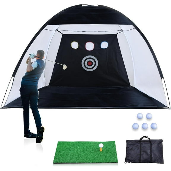 Golf Net 10x7ft with Mat & Tees - Golf Practice Hitting Net for Backyard/Indoor/Outdoor Driving Range - Portable Golf Training Aids