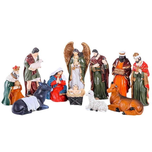 Juego de figuras de belén navideño, adornos de resina, decoración navideña, adornos del nacimiento de Jesús para la sala de estar y el hogar