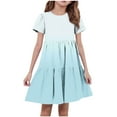 thumbnail image 2 of Spazoro Toddler Girls A-Line Dress, Short Sleeve Color Block Casual Round Neck Princess Dresses for Child Girls Light Blue Size 11-12T, 2 of 5