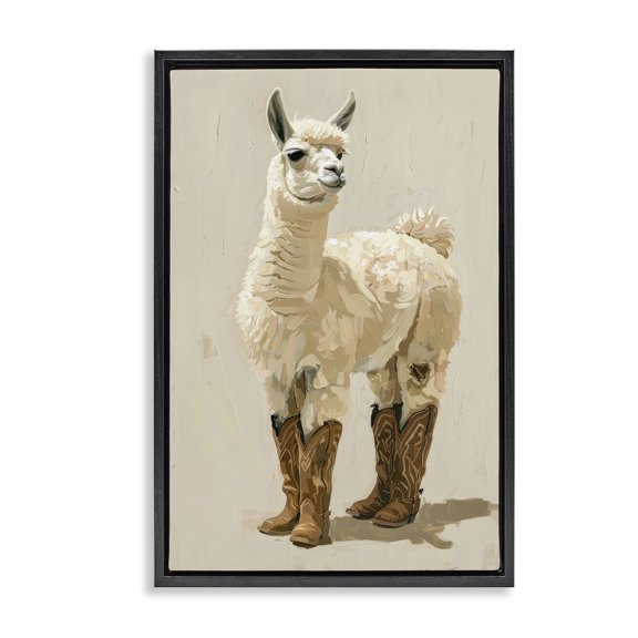 Stupell Industries Lamb & Cowboy Boots Animals & Insects Painting Black Floater Framed Canvas Art Print Wall Art, 17 x 25
