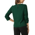 thumbnail image 3 of CURVOSPORT Camisa Elegante para Mujeres Top de Oficina con Abertura Clave Plisado Frontal Fruncido de Manga 3/4 Blusa de Chifón S Verde Oscuro, 3 of 6