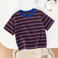 thumbnail image 2 of SAWOBUUN Boys Girls Summer Striped T-Shirt Kids Cotton Blend Short Sleeve Tee Crew Neck Casual Breathable Top School Uniform, 2 of 9
