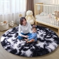 thumbnail image 4 of SARAG 5x5ft Round Area Rug for Bedroom,Fluffy Circle Rugs for Living Room Kids Room,Home Decor Shaggy Carpet Fuzzy Plush Rug for Nursery Room,Tie-dye Black and White, 4 of 8