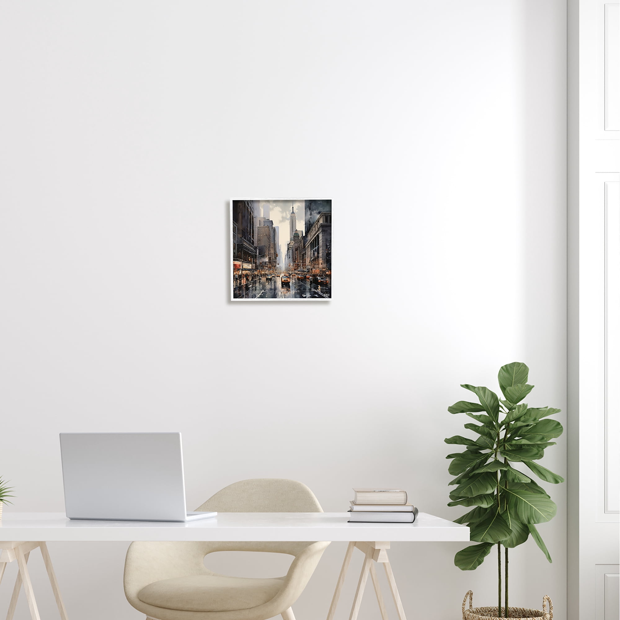 Stupell Industries Taxis in Urban City Transportation Painting White Framed Art Print Wall Art, 12 x 12