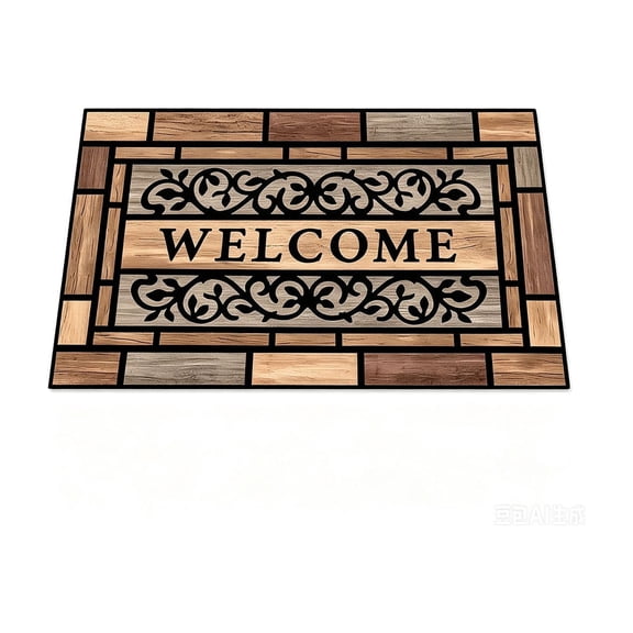 Welcome Mat Outdoor with Non-Slip Rubber Backing - 15.7x23.6'' Durable Outdoor Door Mat for Front Door Entrance, Garage, Patio & - Stone Scroll Design (Brown)