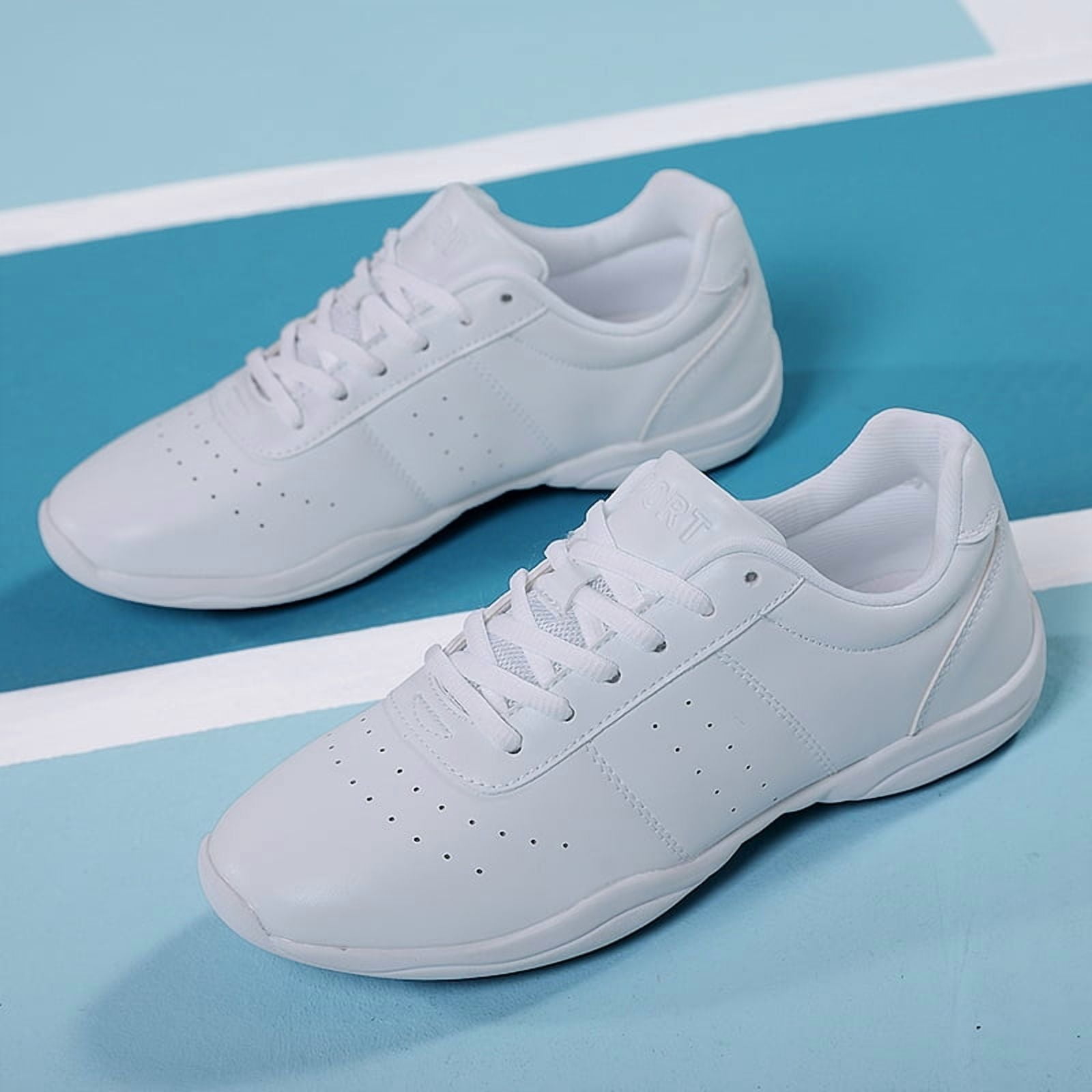 GlideMoves Cheer Shoes Girls White Jump Tumbling Women Exercise Aerobic Fitness Dance Training Youth School Student Team Athletic Competition Little Kid Size 13