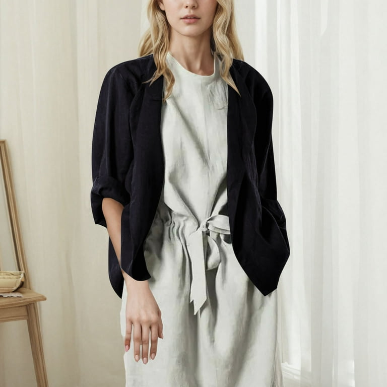 Womens Cotton Linen Cardigan, Summer Lightweight Loungewear Casual