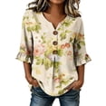 thumbnail image 2 of Favoffer Women's Linen Button Down Shirts Floral Graphic Short Sleeve V Neck Loose Fit Casual Summer Blouses for Office Work Weekend Outdoor, 2 of 6