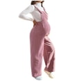 thumbnail image 2 of Taqqpue Women Maternity Jumpsuits Corduroy Adjustable Strap Overalls Pregnancy Wide Leg Rompers with Pockets,Solid Color Plus Size Maternity Pants for Women, 2 of 8