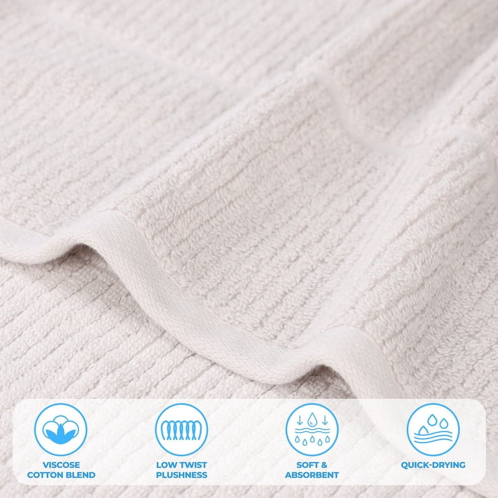 Superior Milo 2 Piece Smart Twist Cotton Bath Sheets, Medium Weight Ribbed Design Towels, Silver