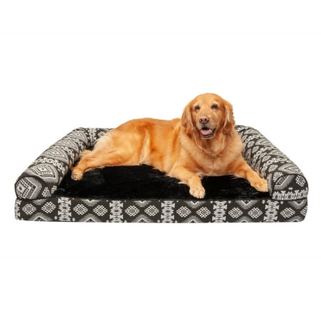 UPC: 0842229119534 | FurHaven Pet Products Southwest Kilim Cooling Gel Memory Foam Sofa-Style Pet Bed for Dogs & Cats – Black Medallion Jumbo