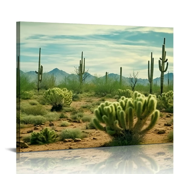 COMIO Arizona Desert Canvas Wall Art Spring Green Sonoran Cactus Landscape Picture Nature Painting Prints Modern Living Room Decor