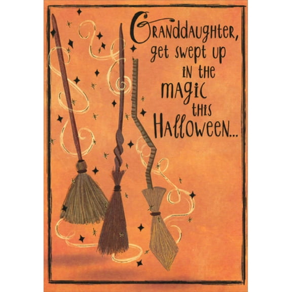 Designer Greetings Swept Up in Magic : 3 Brooms Juvenile Halloween Card for Granddaughter