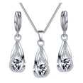 thumbnail image 2 of Silver Drop Jewelry Set for Women Cubic Zircon Teardrop Dangle Earrings And Necklace Set for Wedding Bridal Accessories, 2 of 7