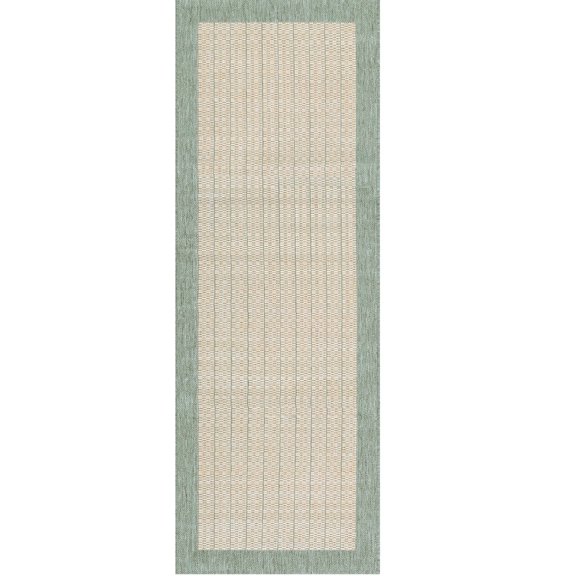 Couristan 2.25' x 11.75' Beige and Green Checkered Rectangular Polypropylene Area Throw Rug Runner