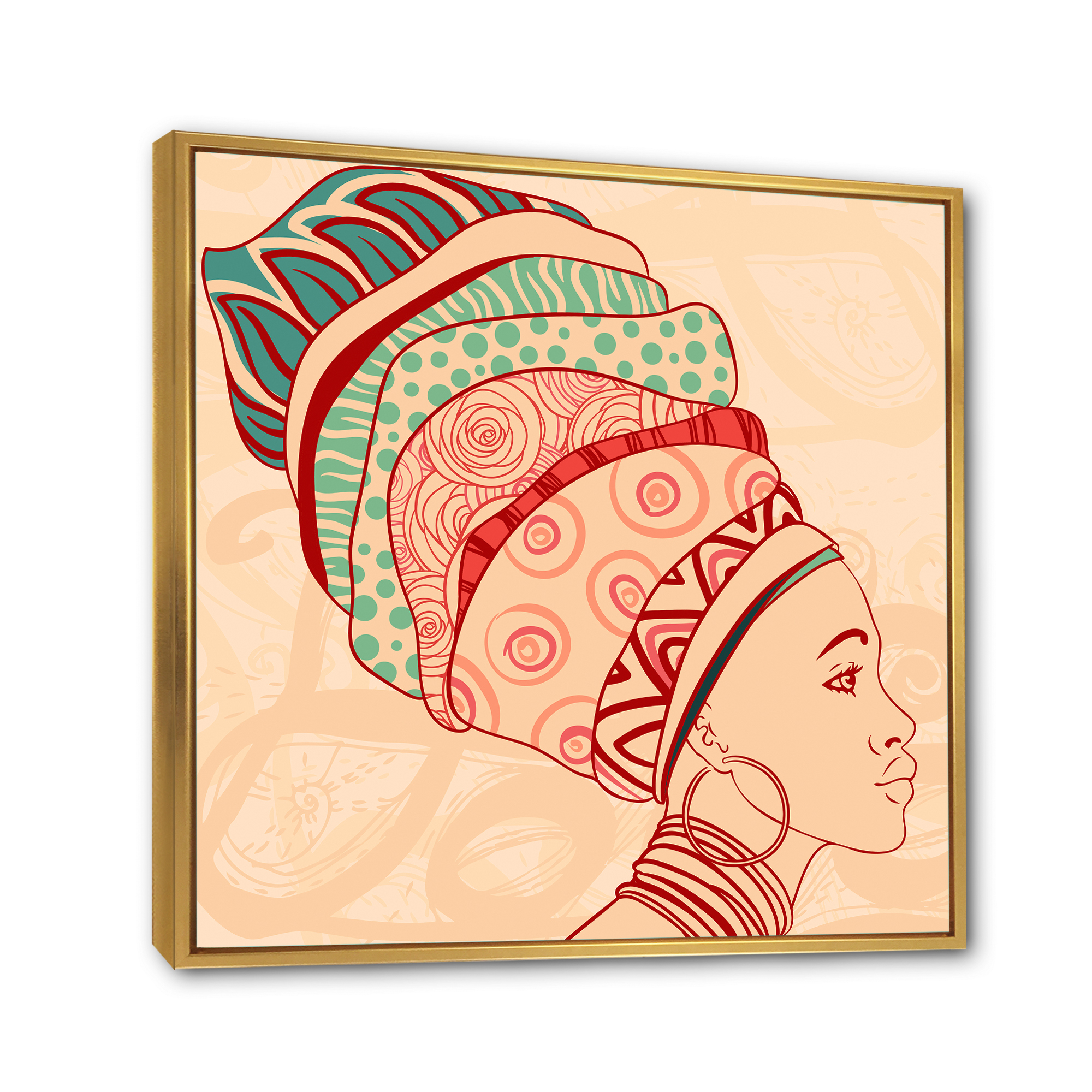 Designart 'African American Woman Portrait with Turban II' Modern Framed Canvas Wall Art Print